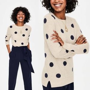 Boden 100% Cashmere Cream Polka Dot Crew Sweater